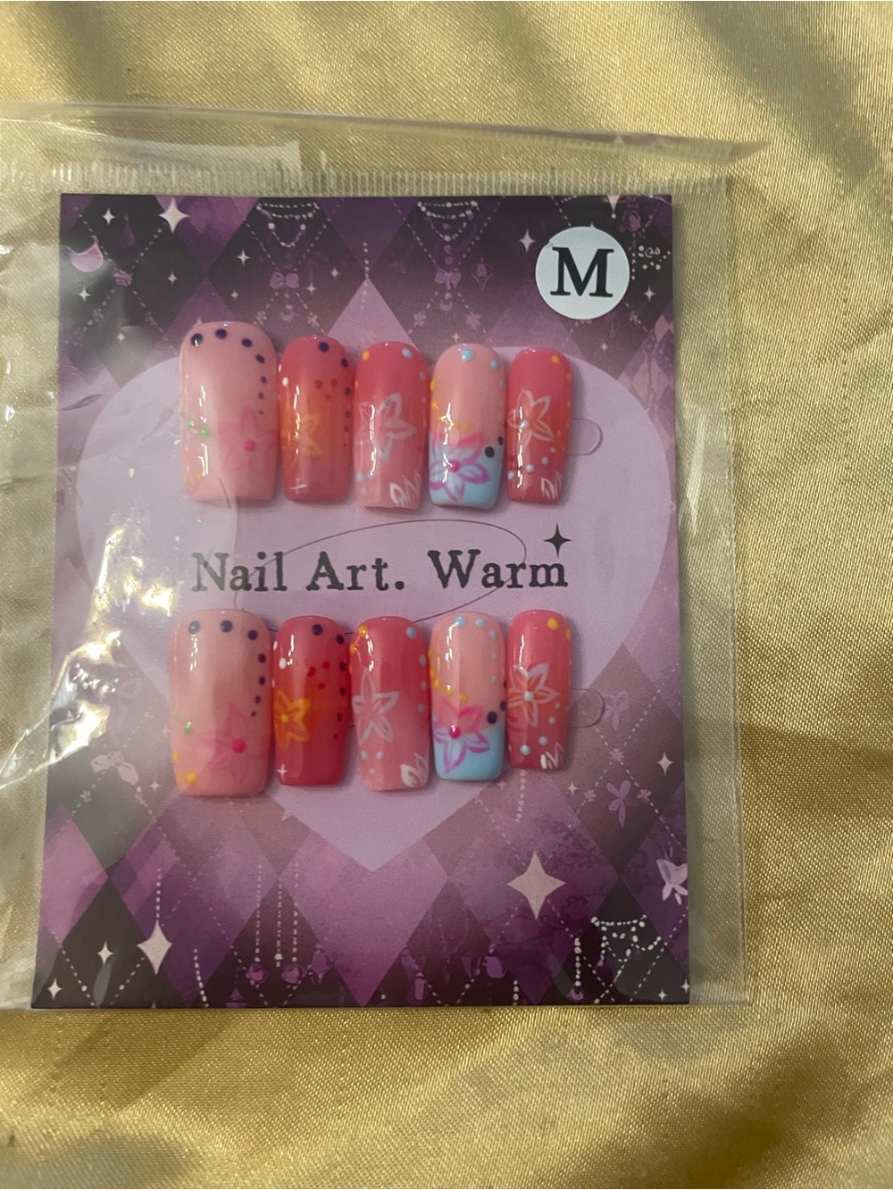 Nail Art Warm Pink Floral Press-On Nails (M)